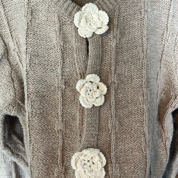 New In Rose Crochet Button Cabled Soft Beige Cardigan - Picture 7 of 11